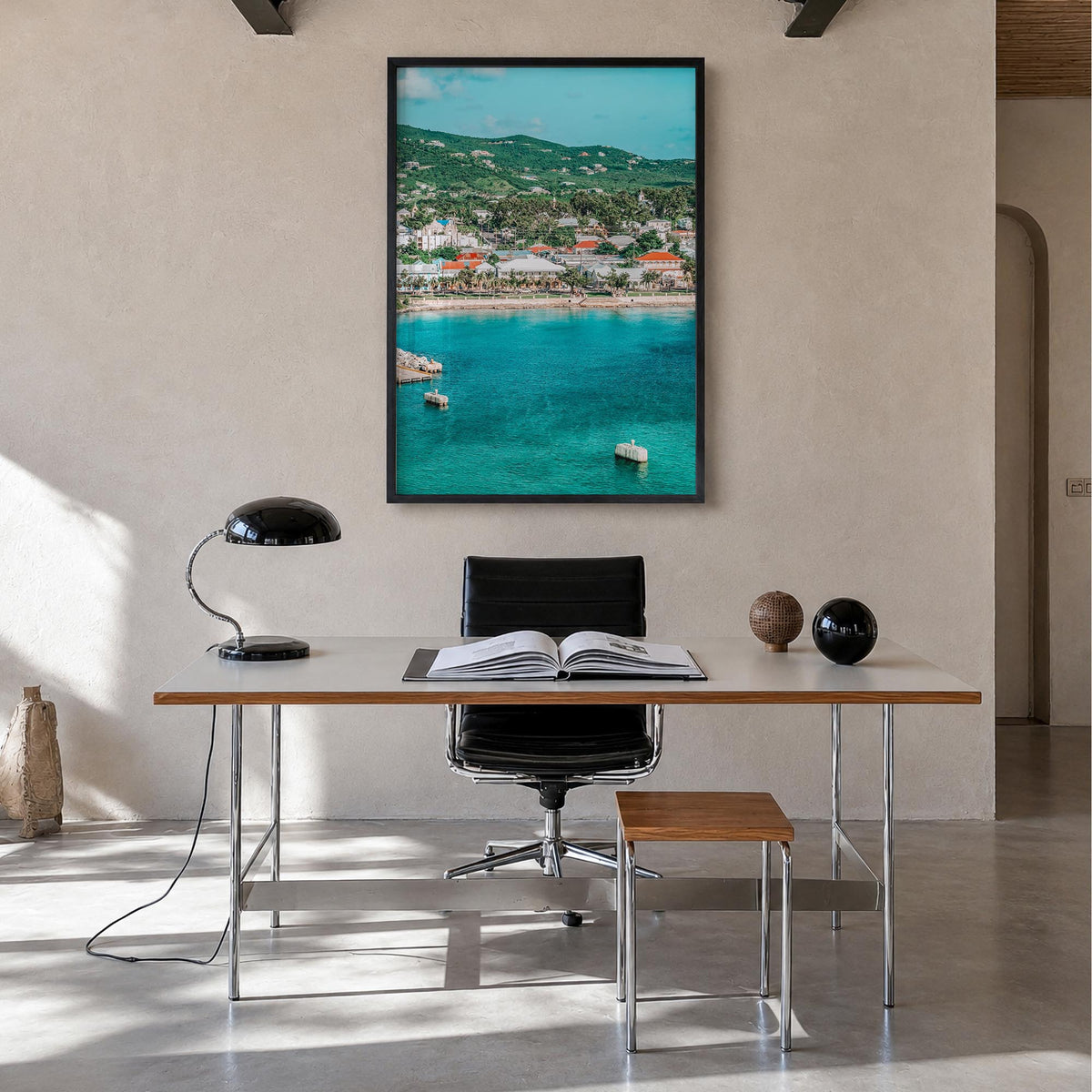 Saint Croix colorful photo poster of United States Virgin Islands – vertical wall art in black wood frame, hanging on wall