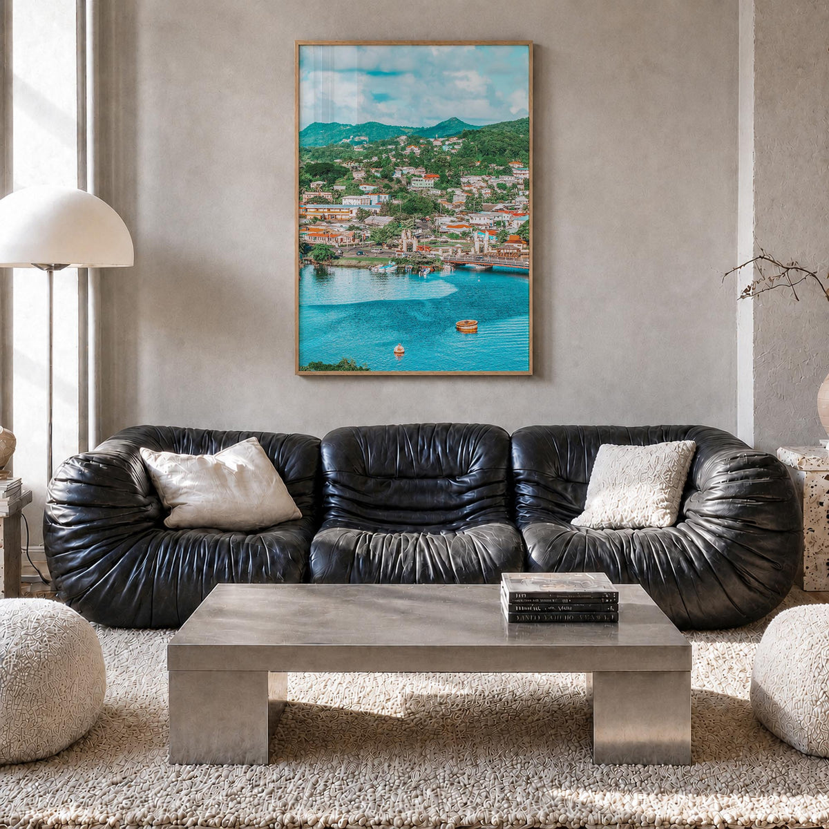 Saint Lucia colorful photo poster of Caribbean – vertical wall art in natural wood frame, hanging on wall