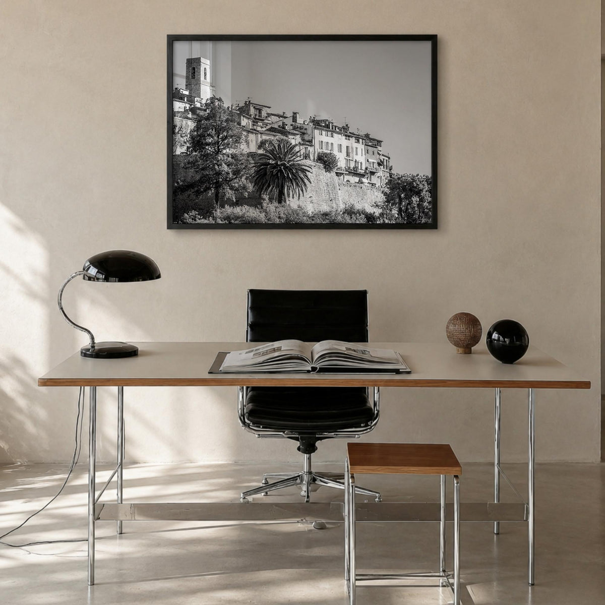Saint Paul black & white photo poster of Minnesota, USA – horizontal wall art in black wood frame, hanging on wall