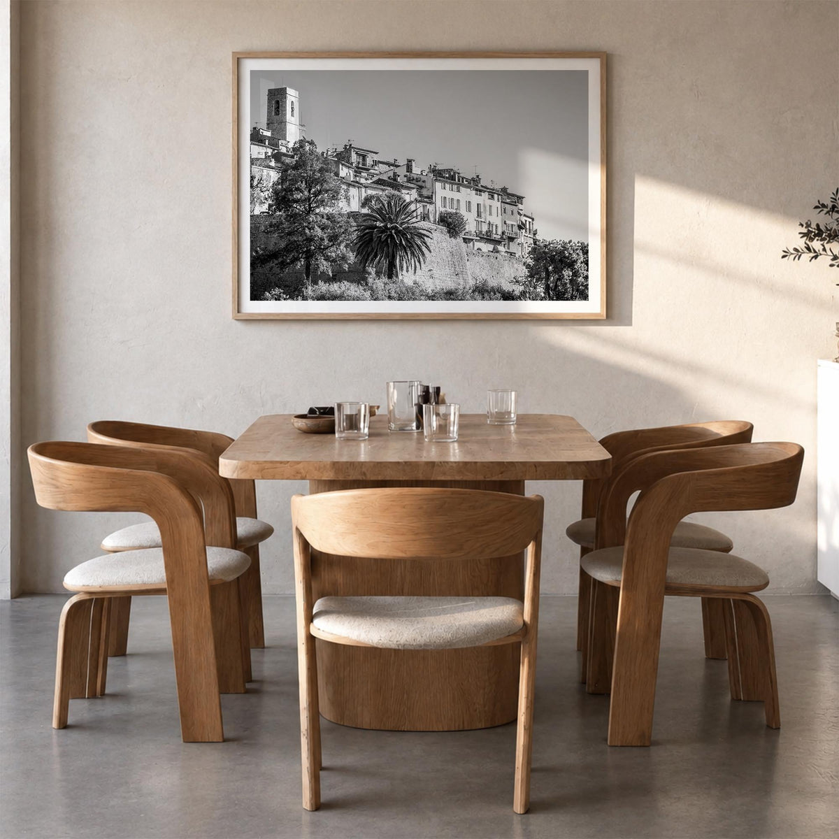 Saint Paul black & white photo poster of Minnesota, USA – horizontal wall art in natural wood frame with white border, hangin