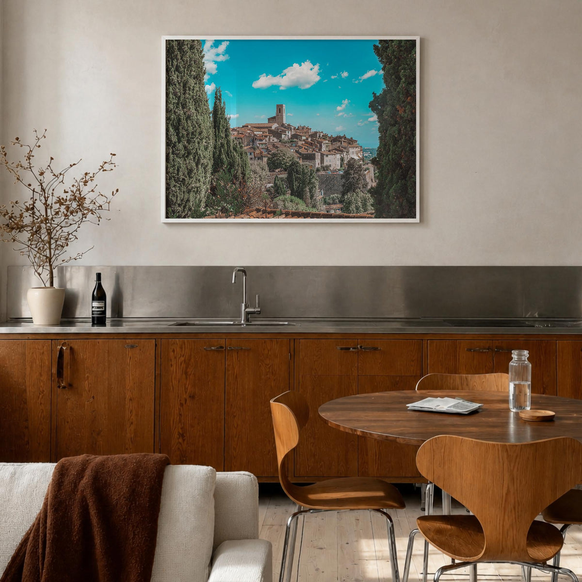 Saint Paul colorful photo poster of Minnesota, USA – horizontal wall art in white wood frame, hanging on wall
