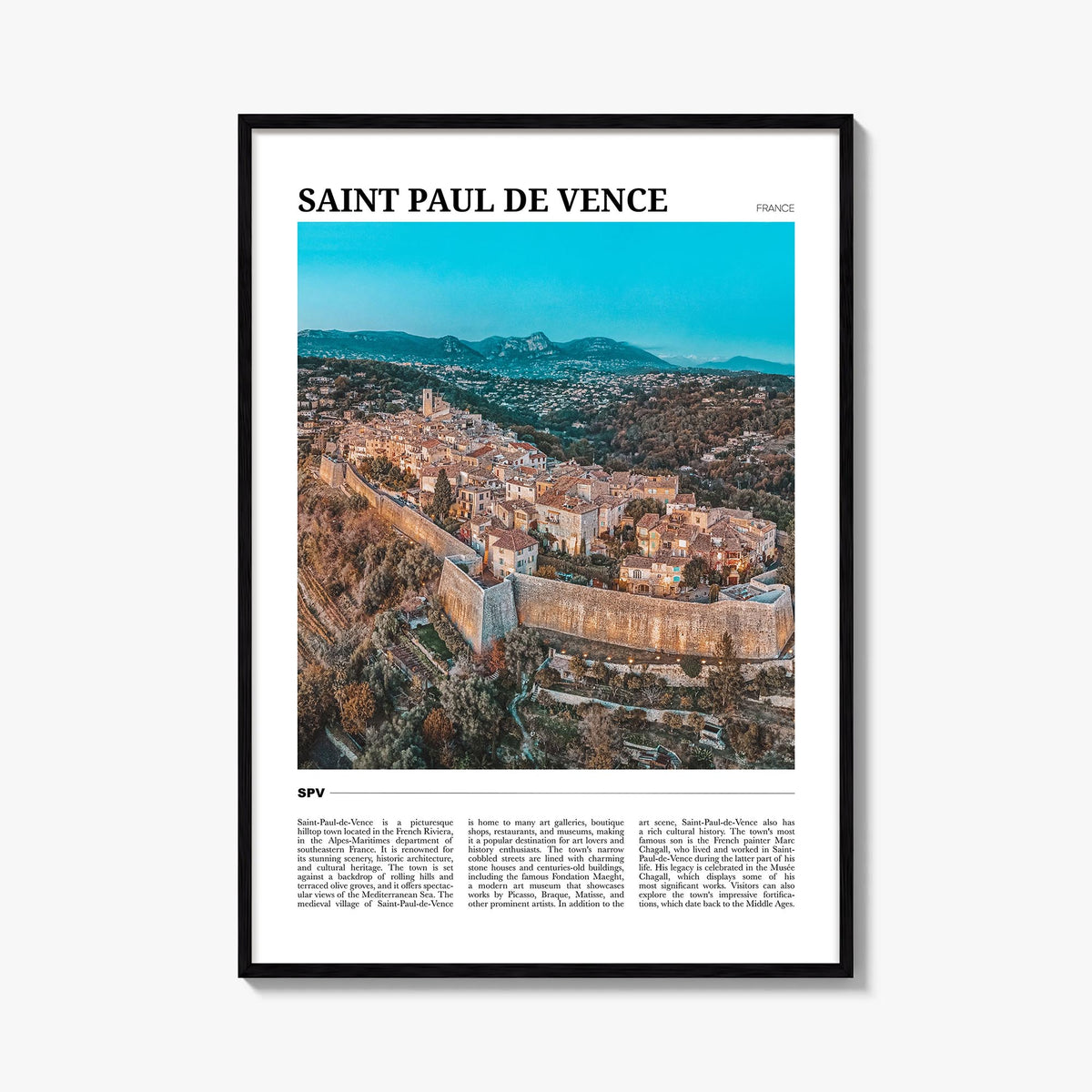 Saint-Paul-de-Vence colorful travel poster of France – vertical wall art, unframed print shown in interior mockup