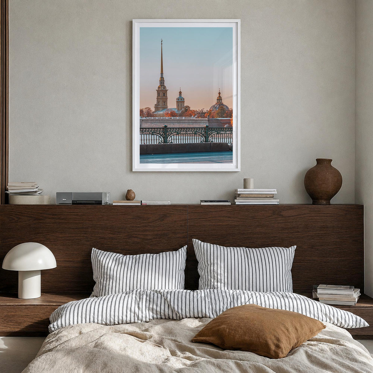 Saint Paul no. 2 colorful photo poster of Minnesota, USA – vertical wall art in white wood frame with white border, hanging o