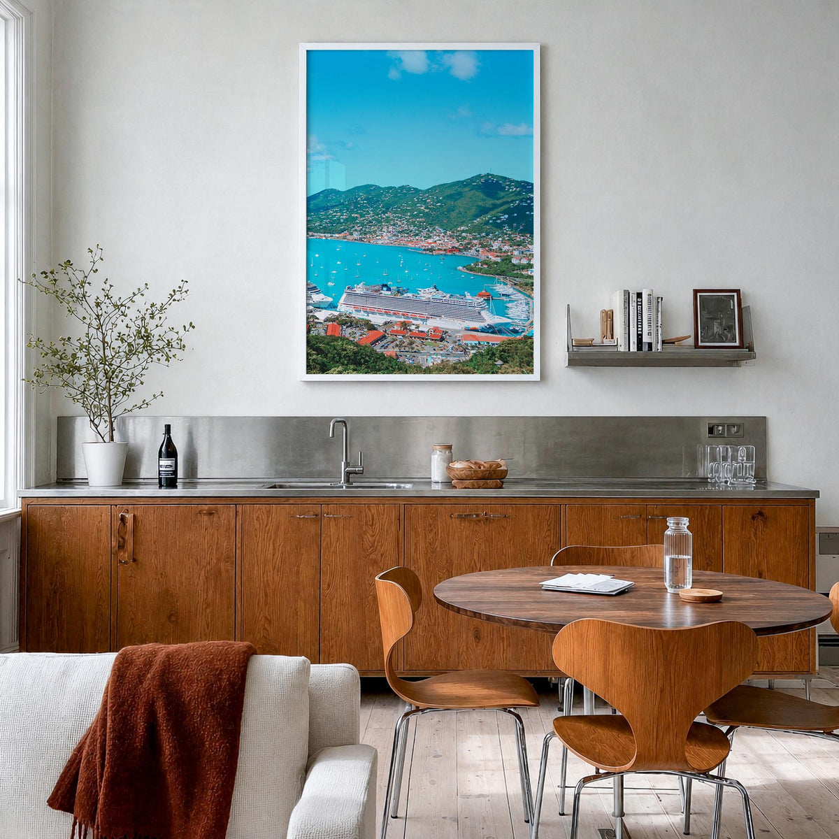 Saint Thomas no. 1 colorful photo poster of United States Virgin Islands – vertical wall art in white wood frame, hanging on