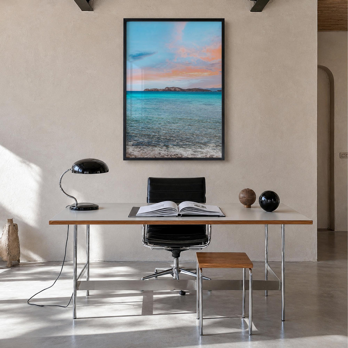 Saint Thomas no. 2 colorful photo poster of United States Virgin Islands – vertical wall art in black wood frame, hanging on
