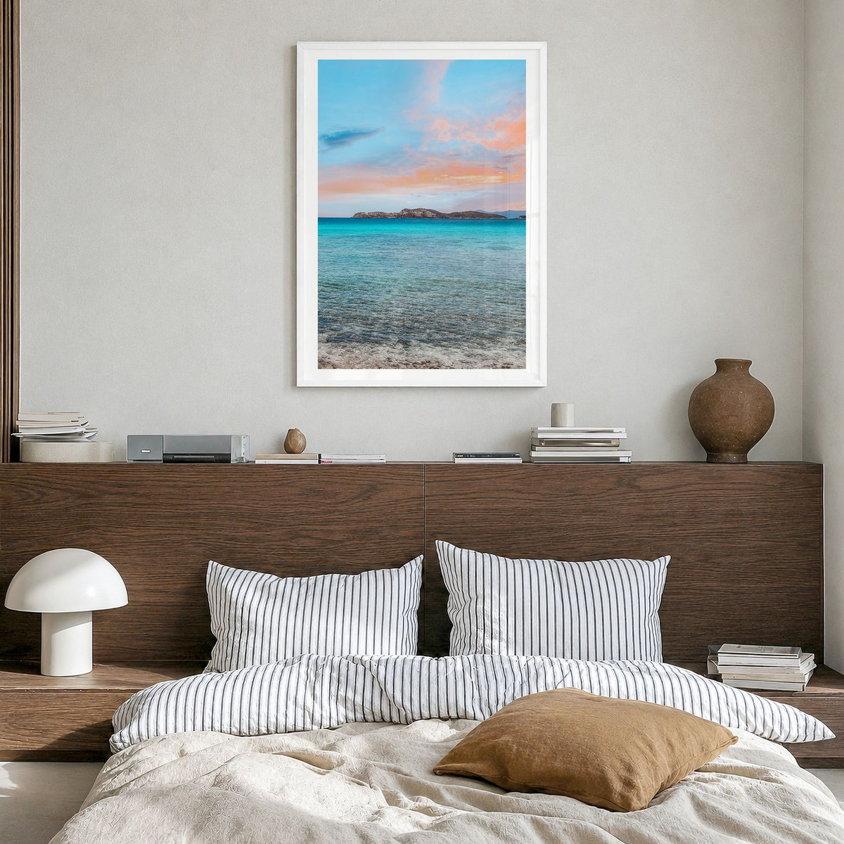 Saint Thomas Photo No 2 Poster in a white wood frame, hanging in a bedroom, white border