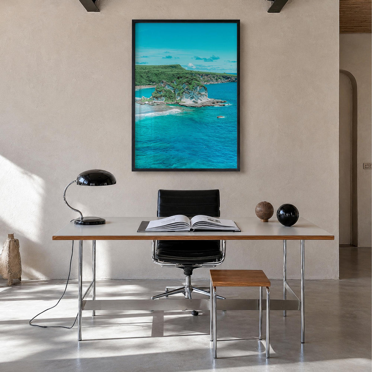 Saipan colorful photo poster of Northern Mariana Islands – vertical wall art in black wood frame, hanging on wall