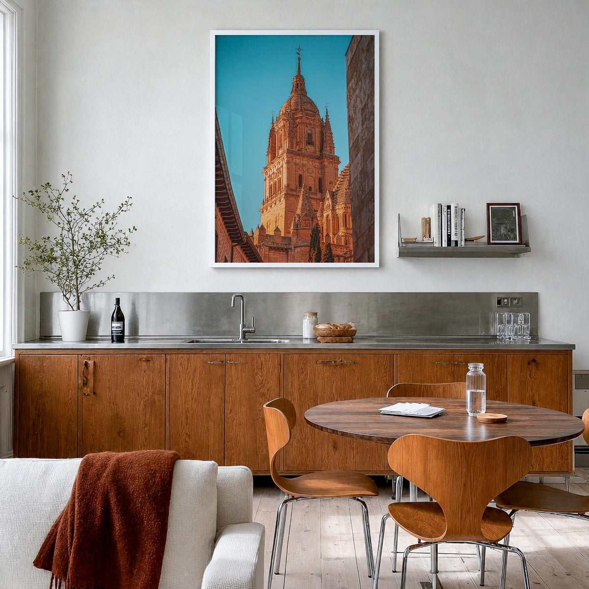 Salamanca colorful photo poster of Spain – vertical wall art in white wood frame, hanging on wall