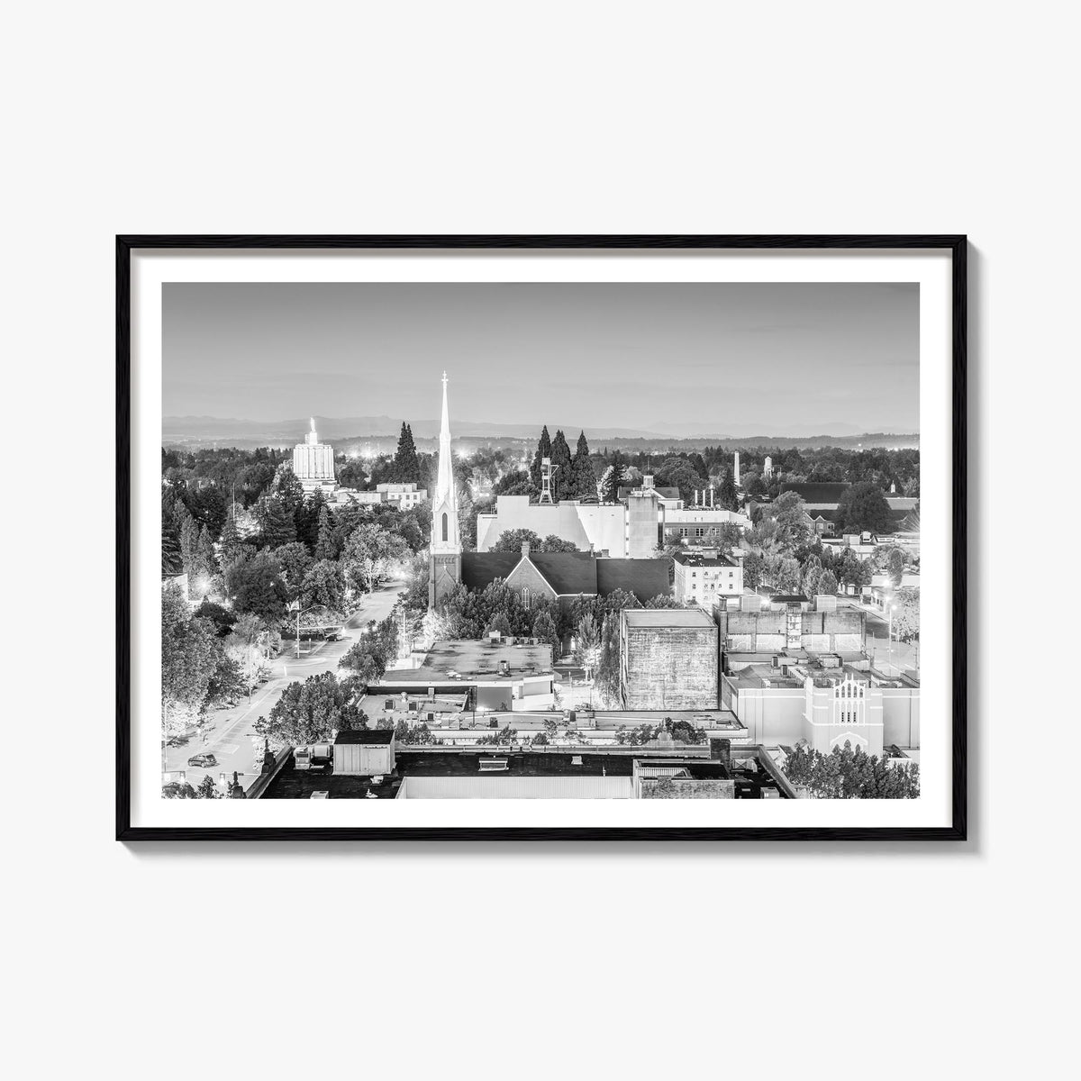 Salem, Oregon black & white photo poster of Oregon, USA – horizontal wall art, unframed print shown in interior mockup