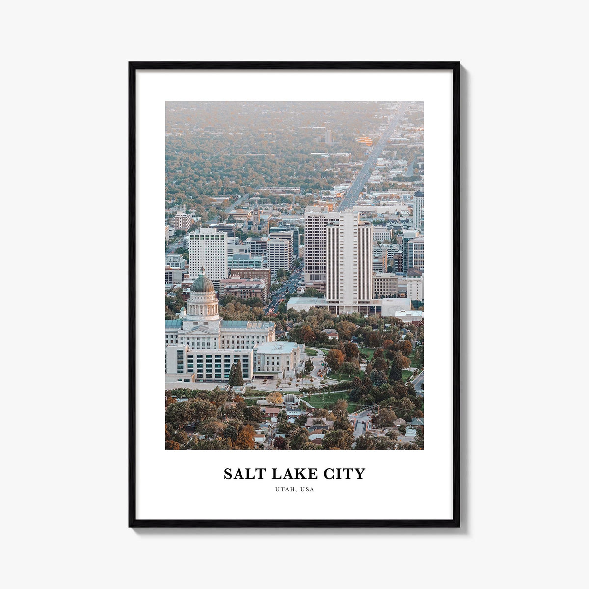 Salt Lake City colorful classic poster of Utah, USA – vertical wall art, unframed print shown in interior mockup