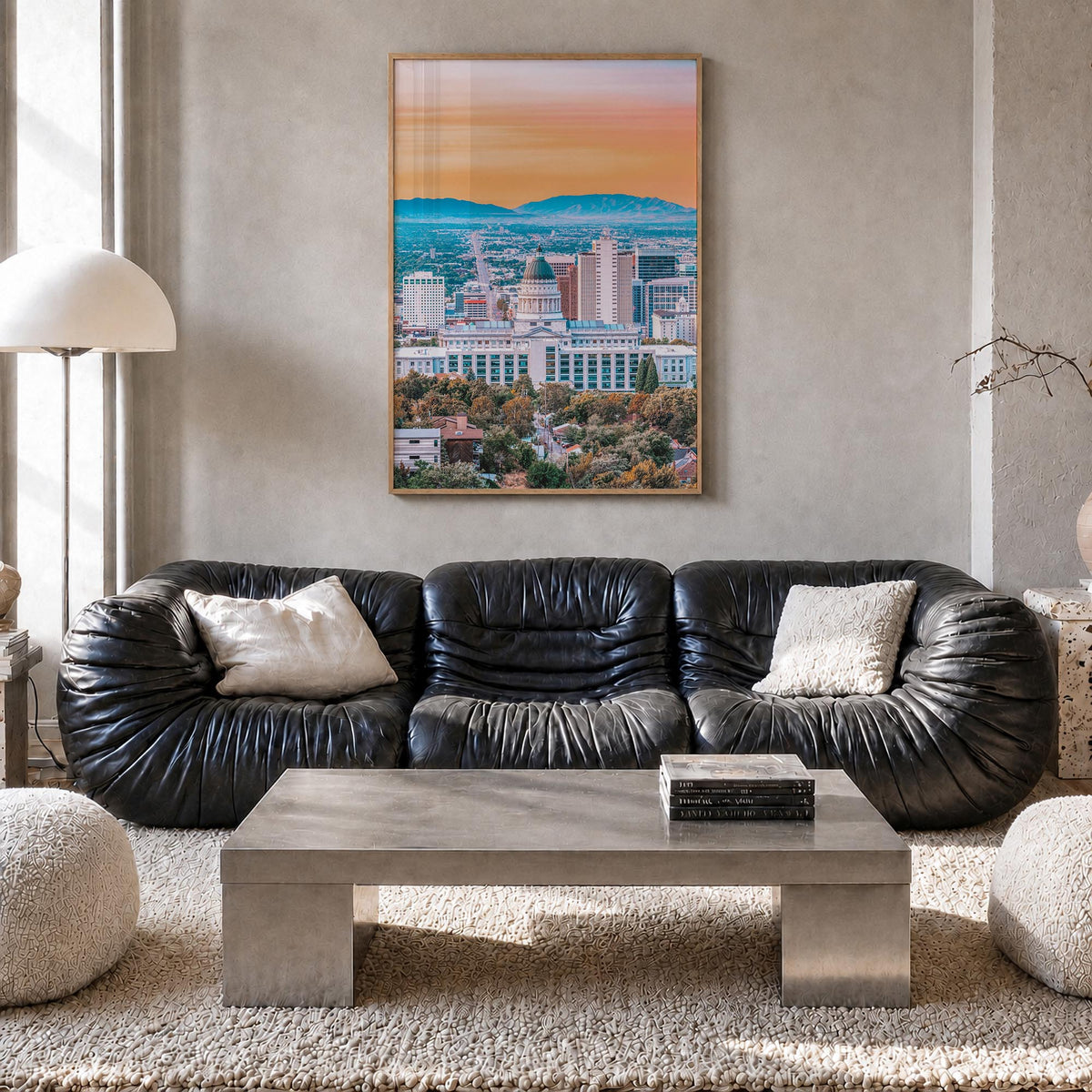 Salt Lake City no. 1 colorful photo poster of Utah, USA – vertical wall art in natural wood frame, hanging on wall