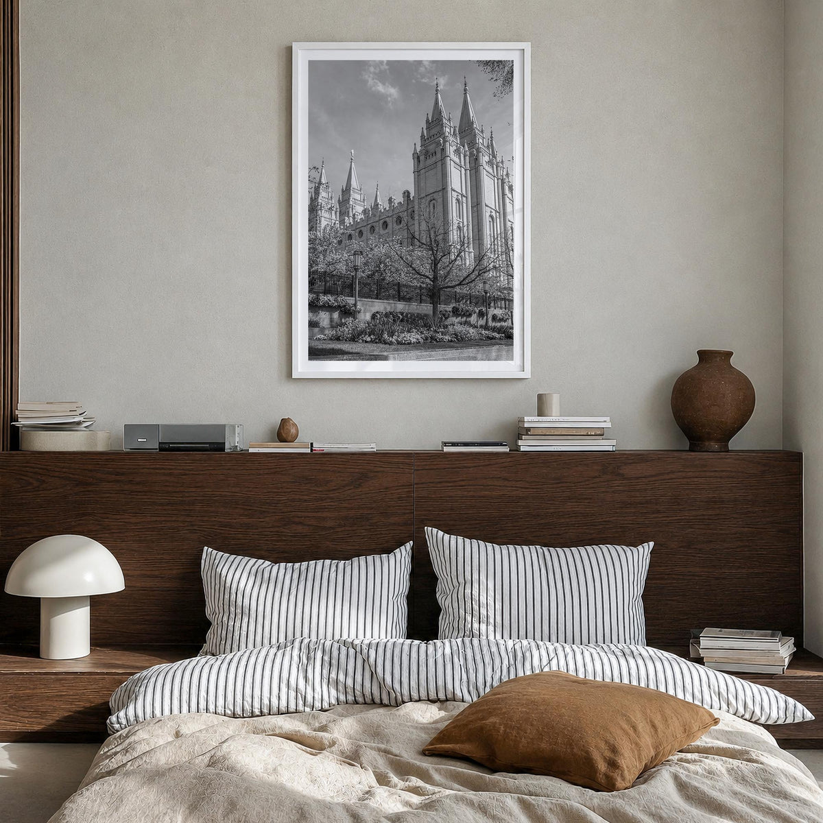 Salt Lake City no. 2 black & white photo poster of Utah, USA – vertical wall art in white wood frame with white border, hangi