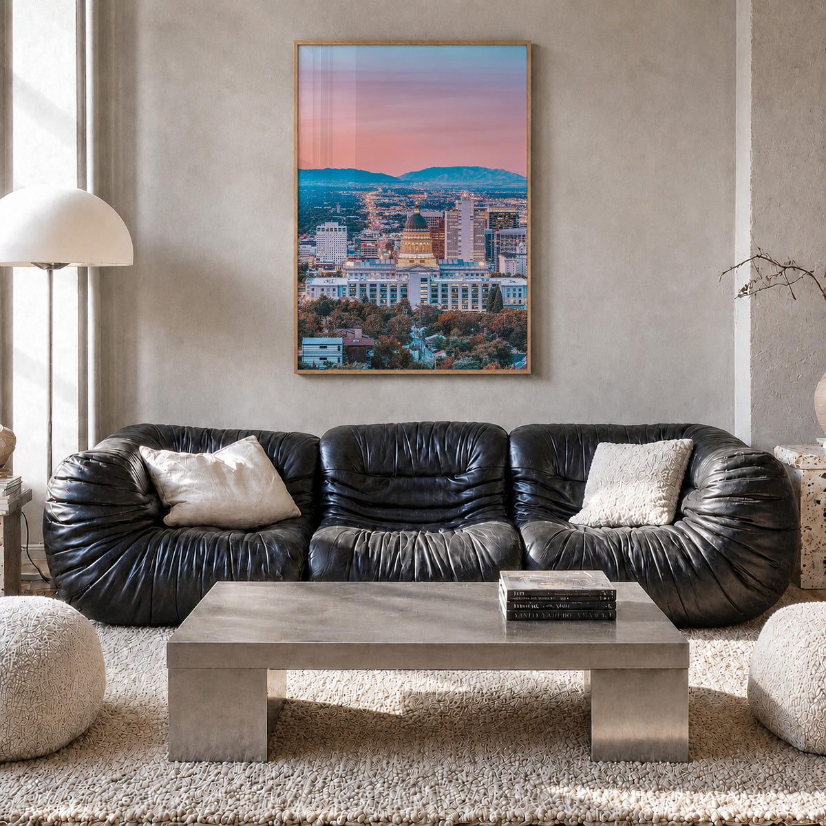 Salt Lake City no. 2 colorful photo poster of Utah, USA – vertical wall art in natural wood frame, hanging on wall