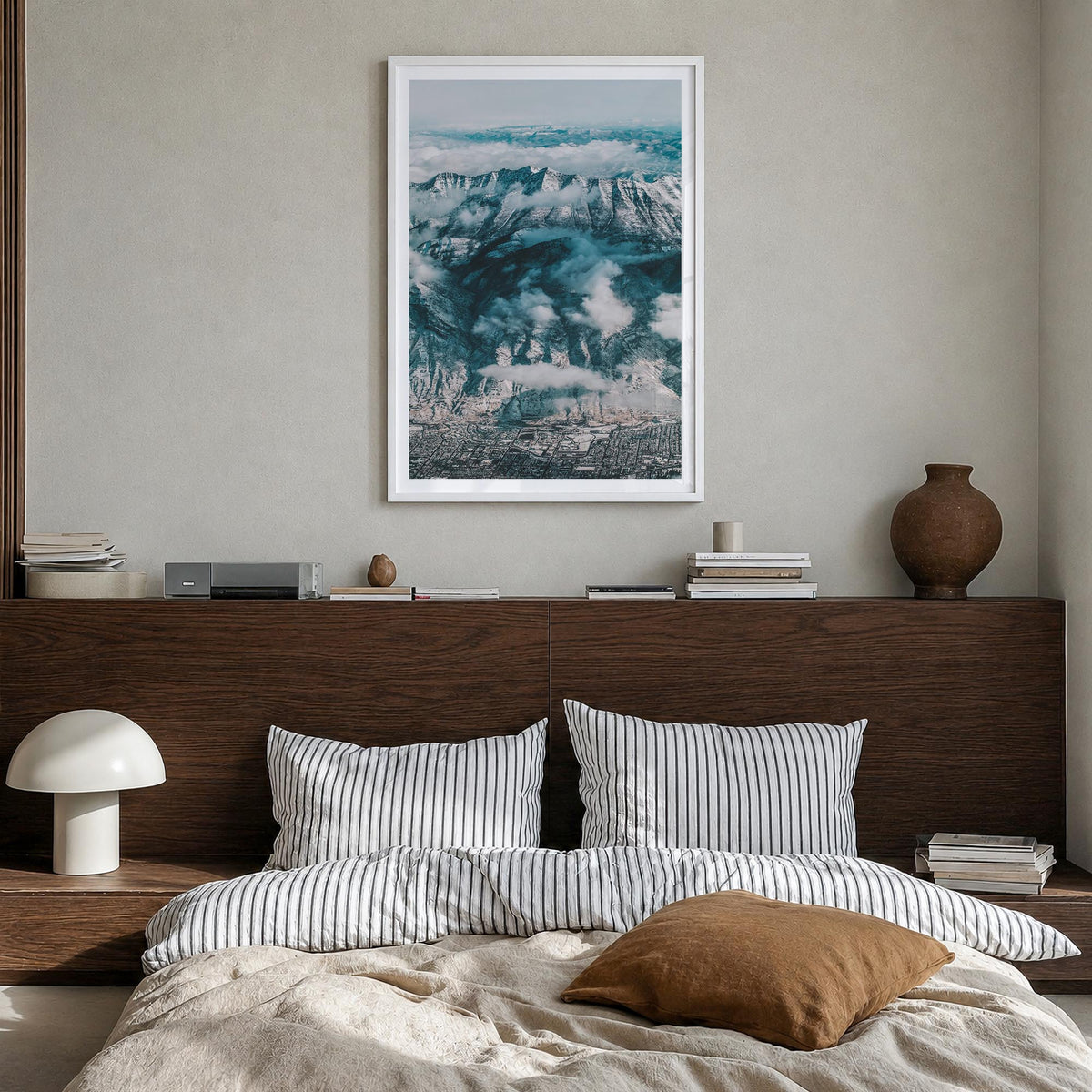 Salt Lake City no. 3 colorful photo poster of Utah, USA – vertical wall art in white wood frame with white border, hanging on