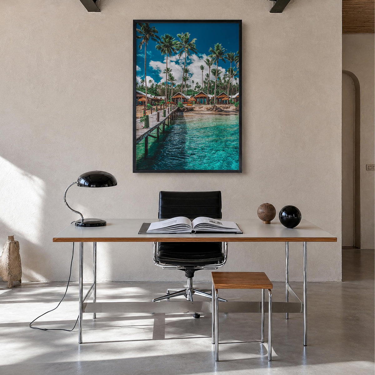 Samoa colorful photo poster of Oceania – vertical wall art in black wood frame, hanging on wall