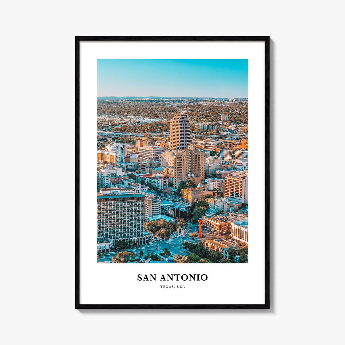 San Antonio colorful classic poster of Texas, USA – vertical wall art, unframed print shown in interior mockup