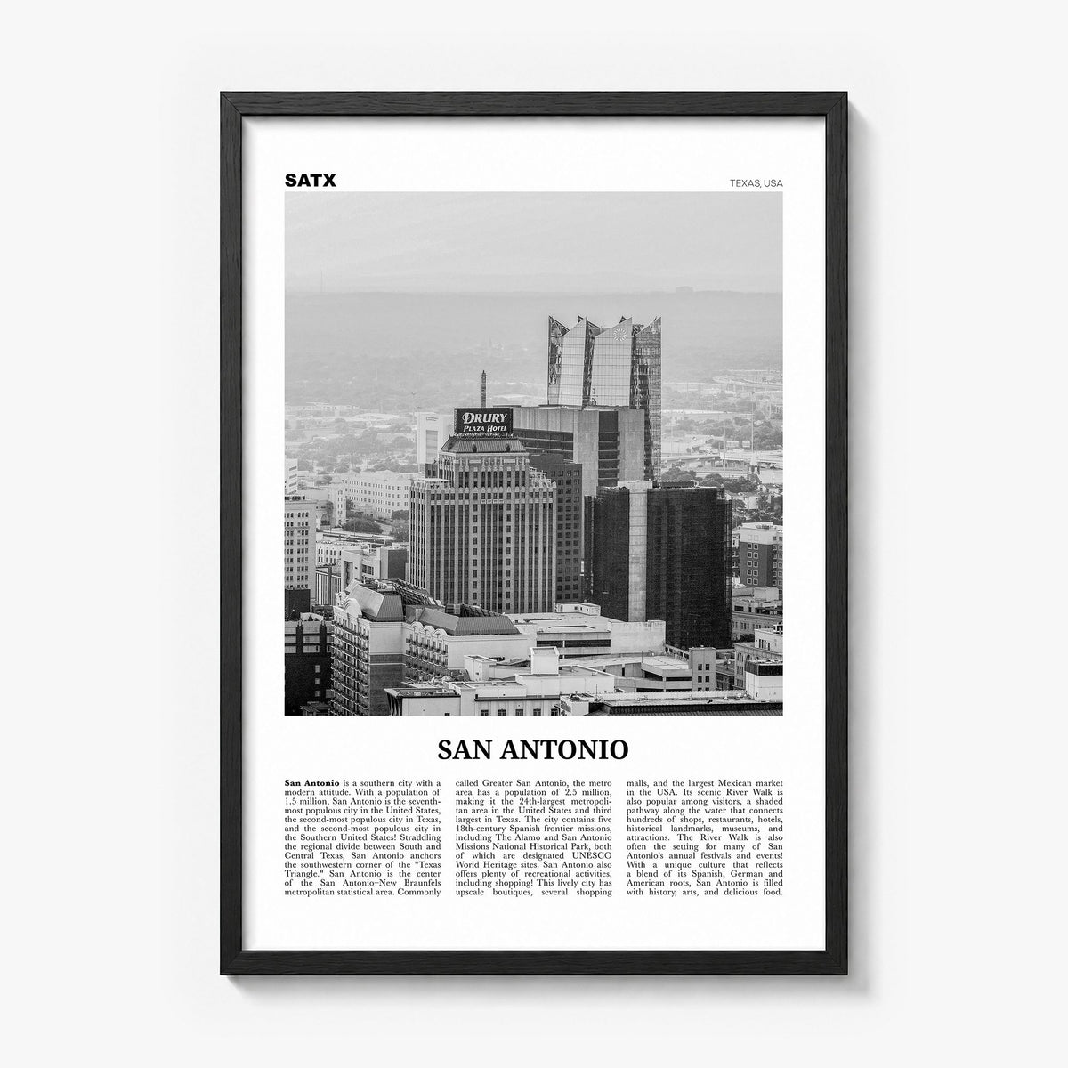 San Antonio Newspaper No 2 Poster in a black wood frame