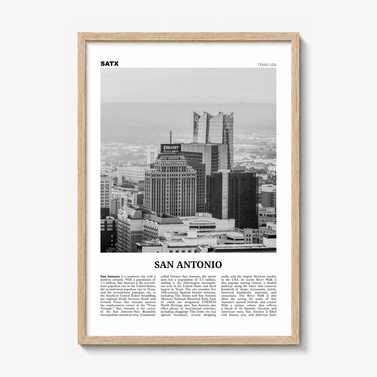 San Antonio Newspaper No 2 Poster in a natural wood frame