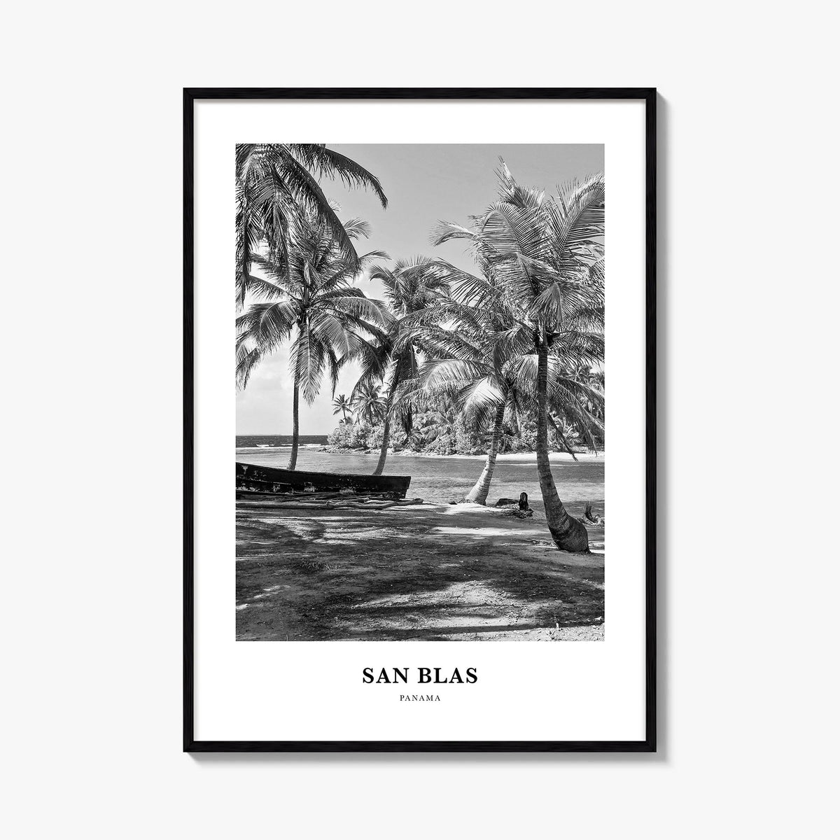 San Blas black & white classic poster of Panama – vertical wall art, unframed print shown in interior mockup