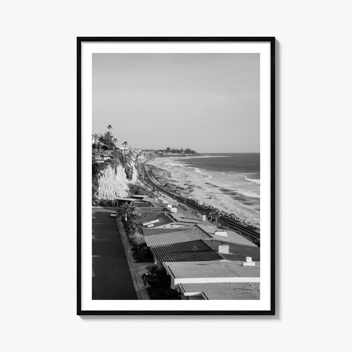 San Clemente black & white photo poster of California, USA – vertical wall art, unframed print shown in interior mockup