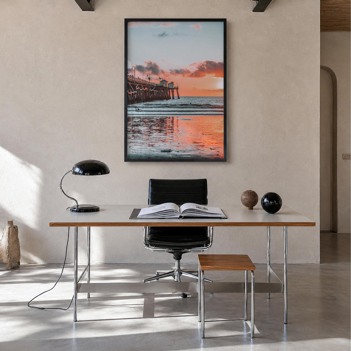 San Clemente no. 2 colorful photo poster of California, USA – vertical wall art in black wood frame, hanging on wall
