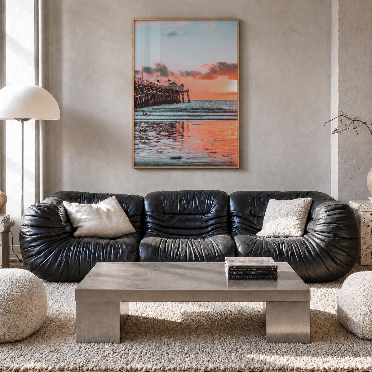 San Clemente no. 2 colorful photo poster of California, USA – vertical wall art in natural wood frame, hanging on wall