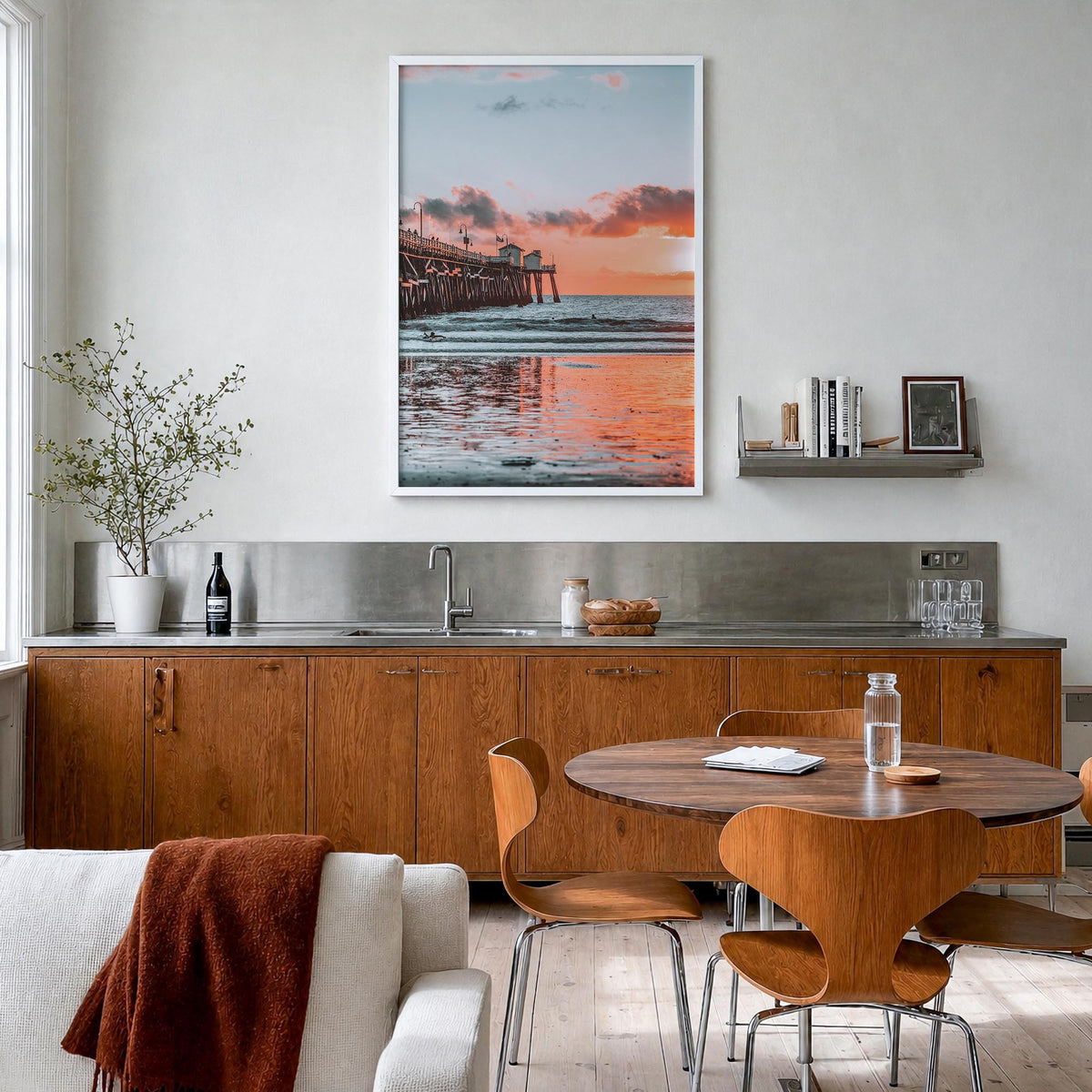 San Clemente no. 2 colorful photo poster of California, USA – vertical wall art in white wood frame, hanging on wall