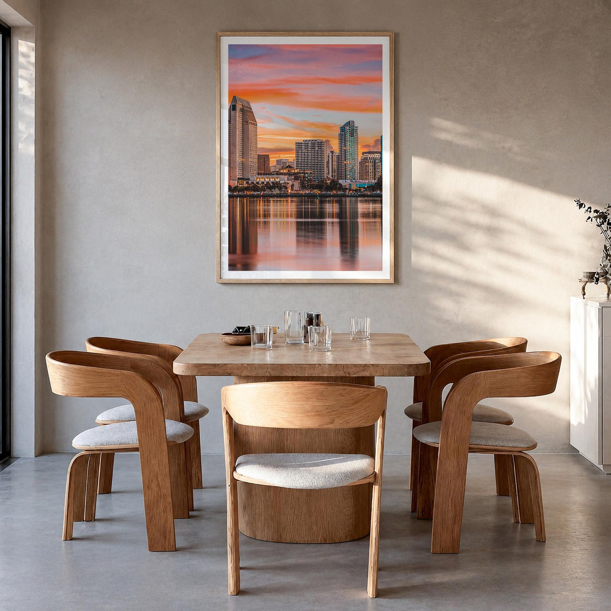 San Diego no. 1 colorful photo poster of California, USA – vertical wall art in natural wood frame with white border, hanging