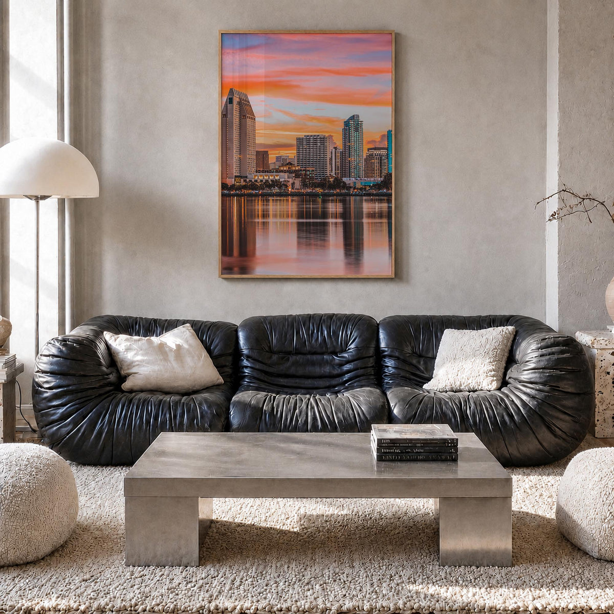 San Diego no. 1 colorful photo poster of California, USA – vertical wall art in natural wood frame, hanging on wall