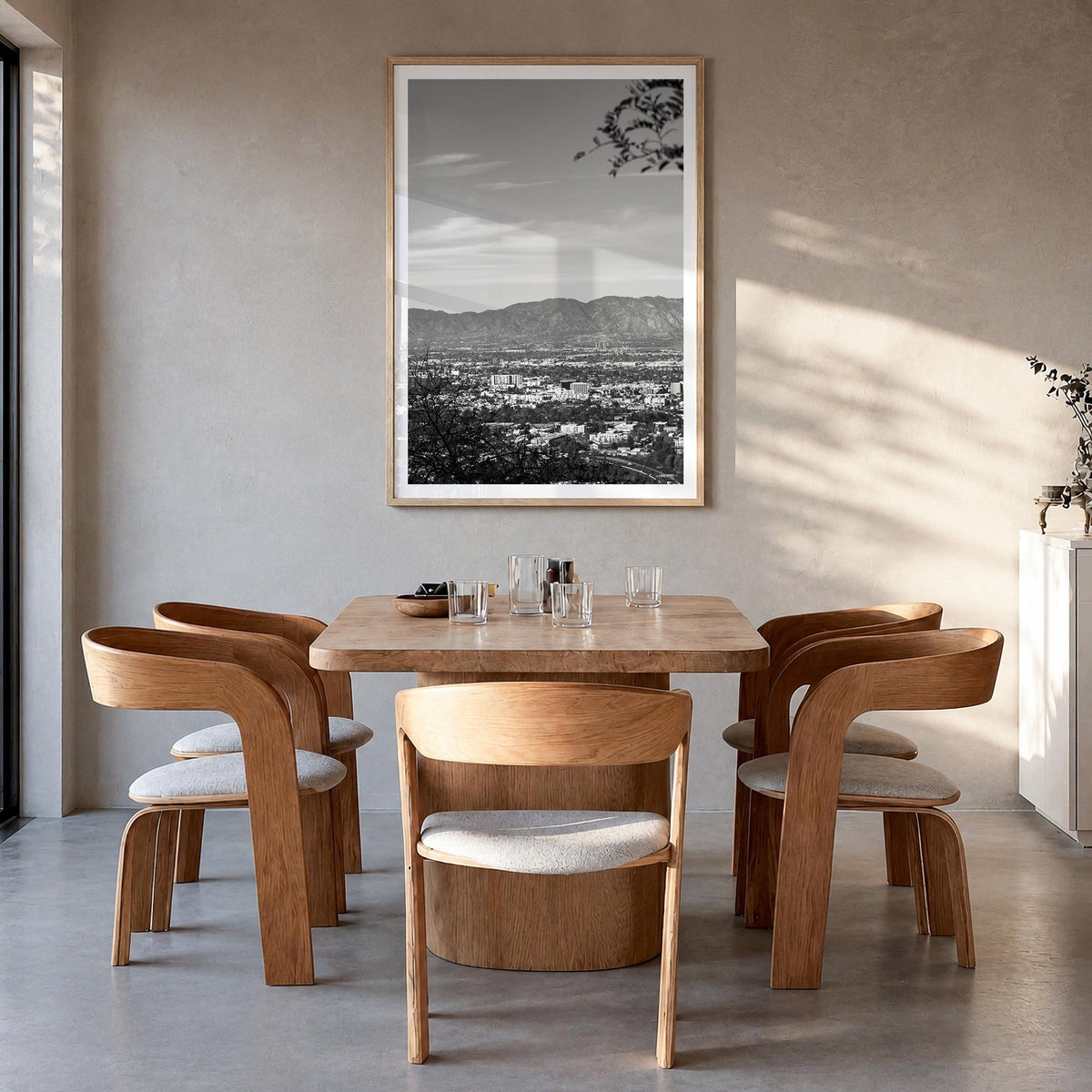 San Fernando Valley black & white photo poster of California, USA – vertical wall art in natural wood frame with white border