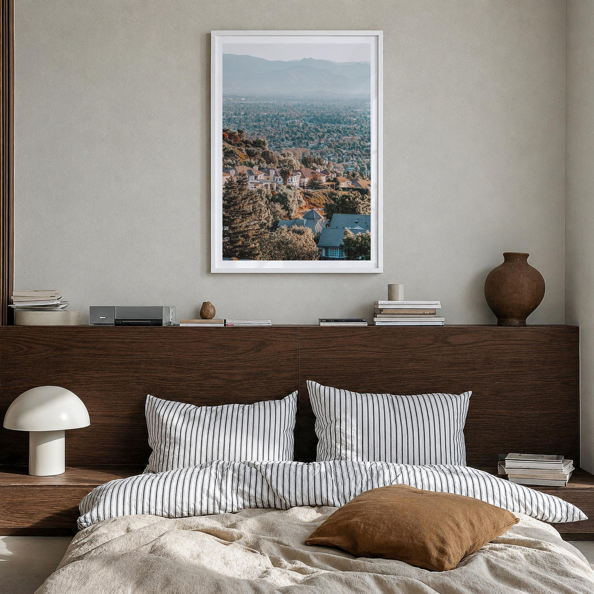San Fernando Valley colorful photo poster of California, USA – vertical wall art in white wood frame with white border, hangi