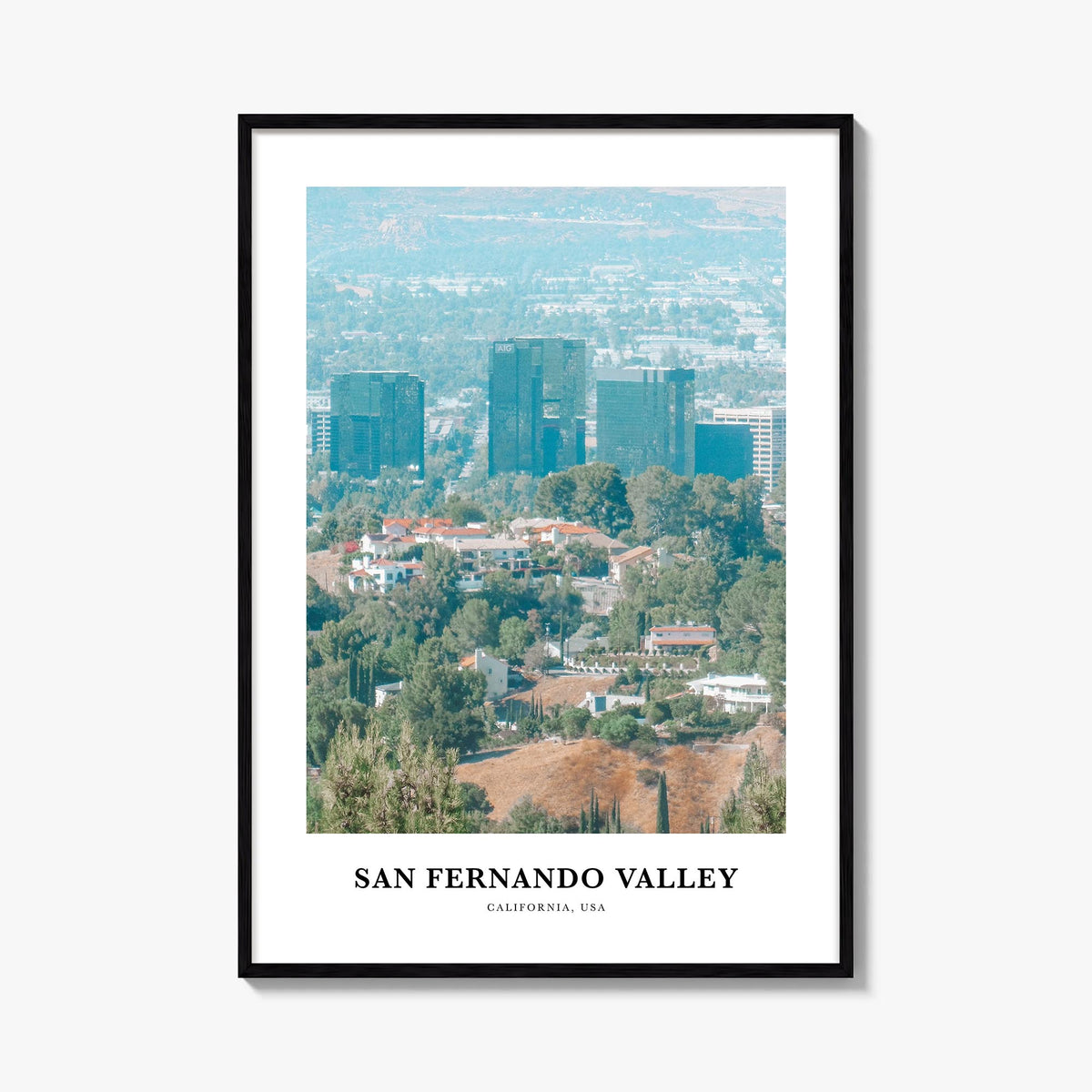 San Fernando Valley no. 1 colorful classic poster of California, USA – vertical wall art, unframed print shown in interior mo