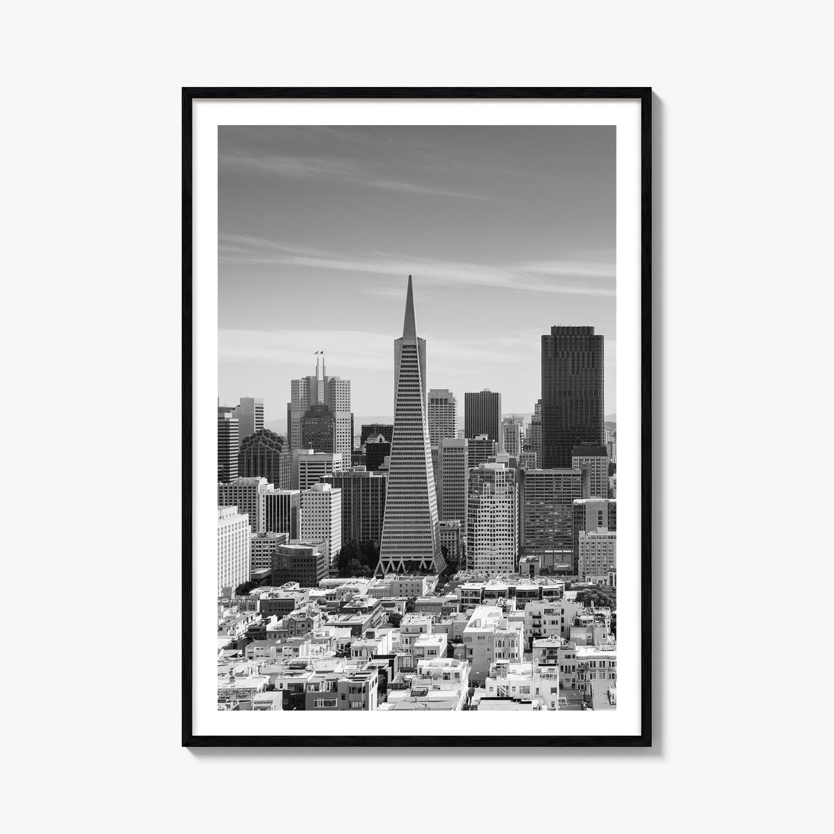 San Francisco no. 2 black & white photo poster of California, USA – vertical wall art, unframed print shown in interior mocku