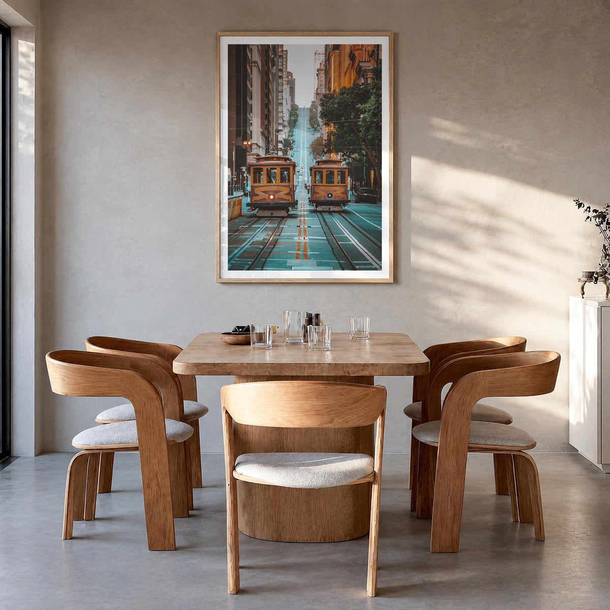 San Francisco no. 3 colorful photo poster of California, USA – vertical wall art in natural wood frame with white border, han