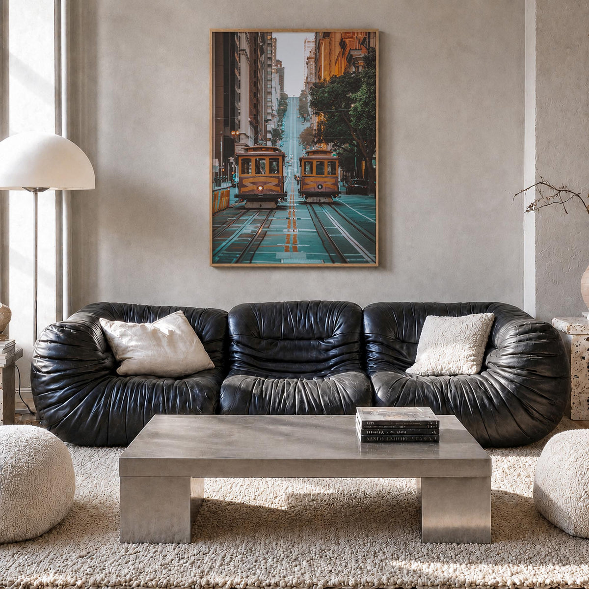 San Francisco no. 3 colorful photo poster of California, USA – vertical wall art in natural wood frame, hanging on wall