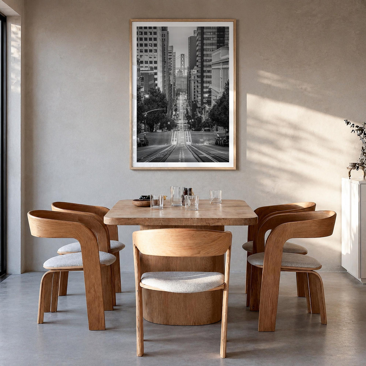 San Francisco no. 4 black & white photo poster of California, USA – vertical wall art in natural wood frame with white border