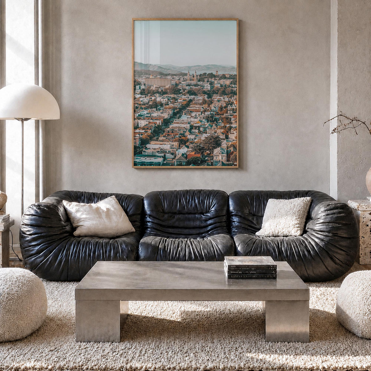 San Francisco no. 6 colorful photo poster of California, USA – vertical wall art in natural wood frame, hanging on wall