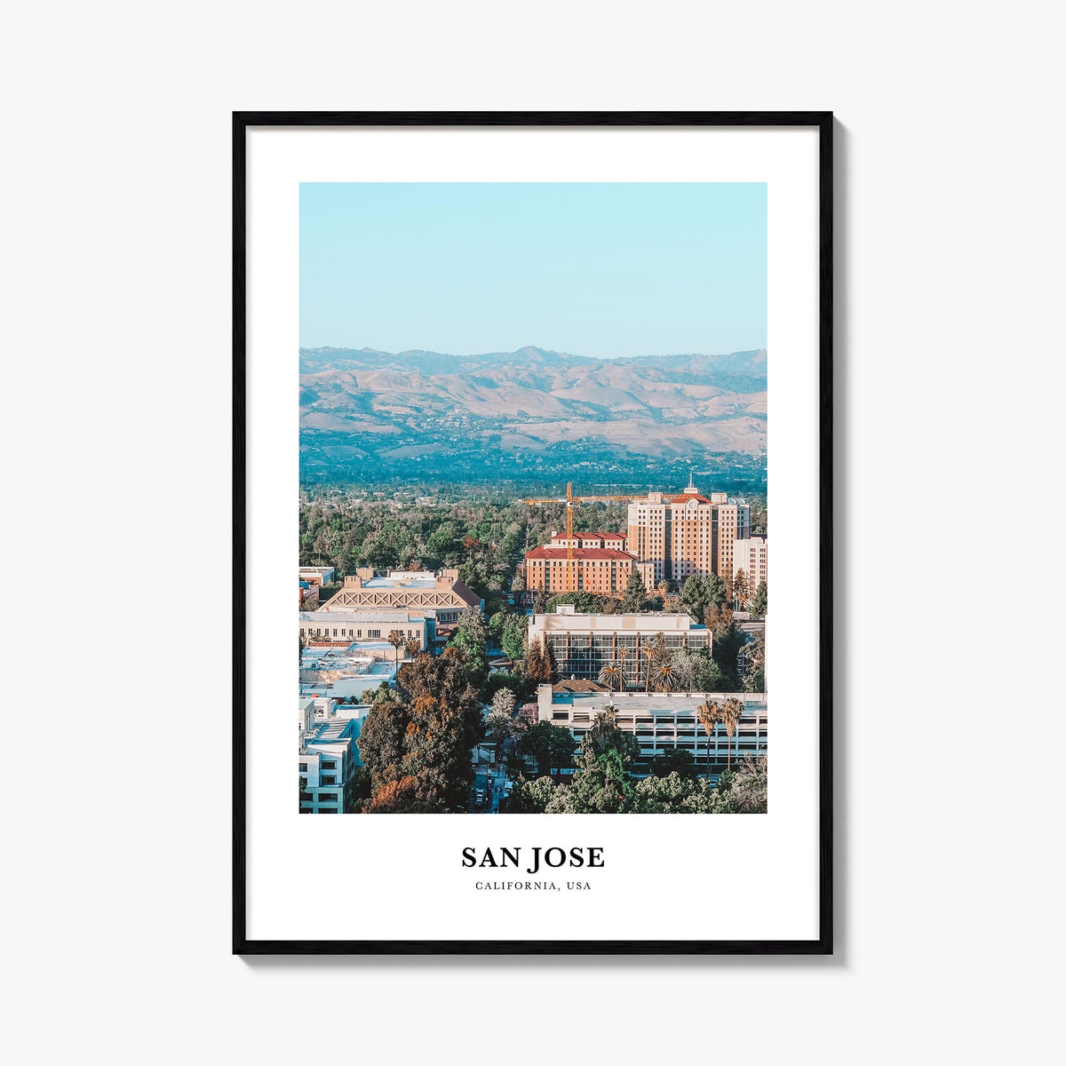 San Jose, California colorful classic poster of California, USA – vertical wall art, unframed print shown in interior mockup