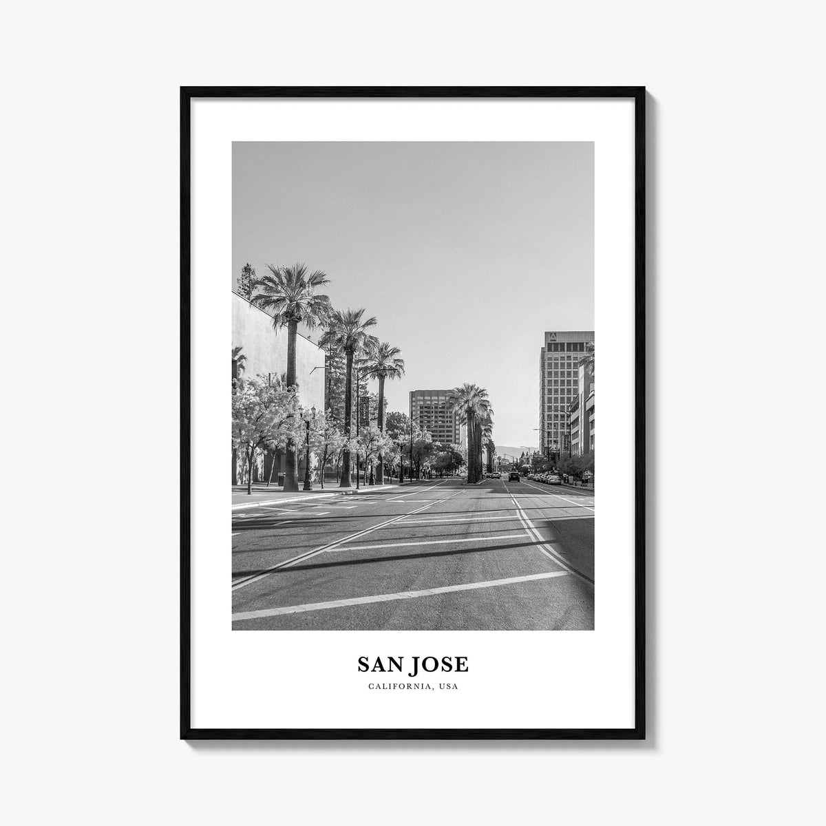 San Jose, California no. 1 black & white classic poster of California, USA – vertical wall art, unframed print shown in inter