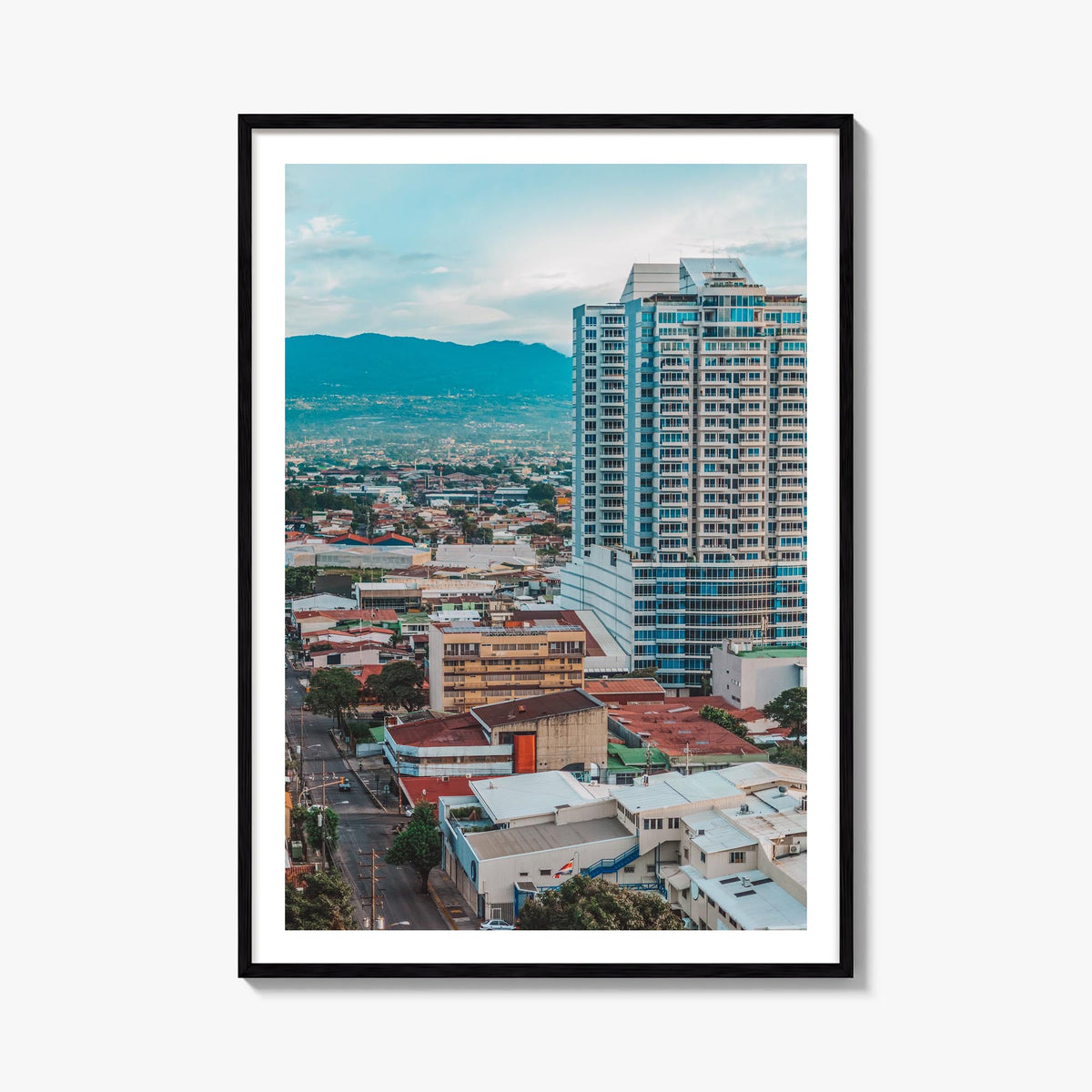 San José, Costa Rica colorful photo poster of Costa Rica – vertical wall art, unframed print shown in interior mockup