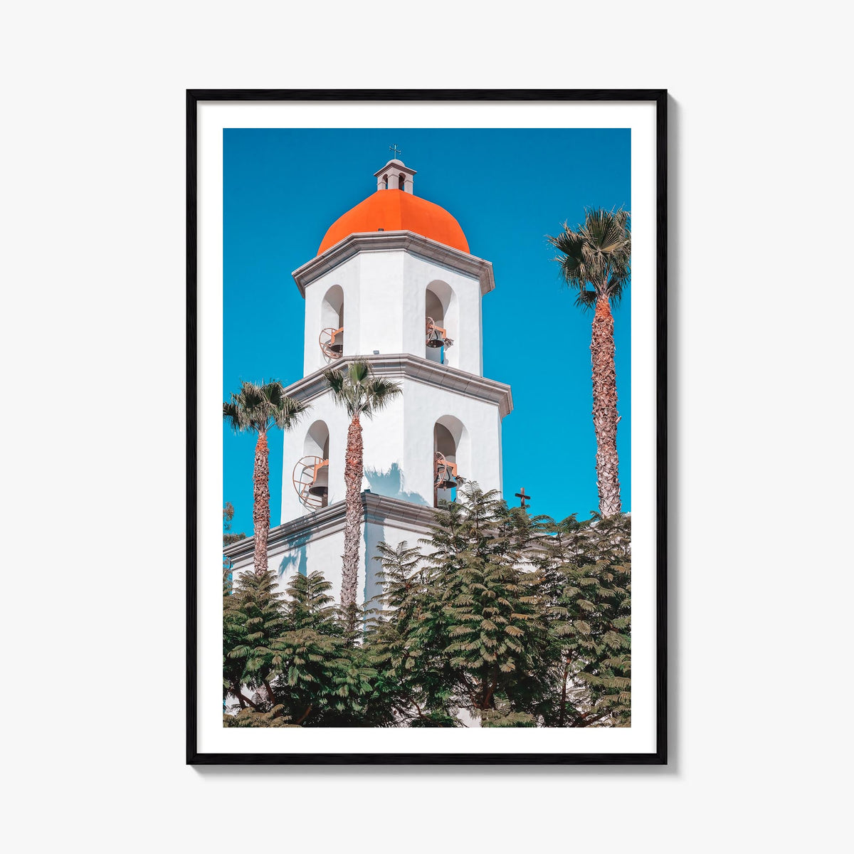 San Juan Capistrano colorful photo poster of California, USA – vertical wall art, unframed print shown in interior mockup