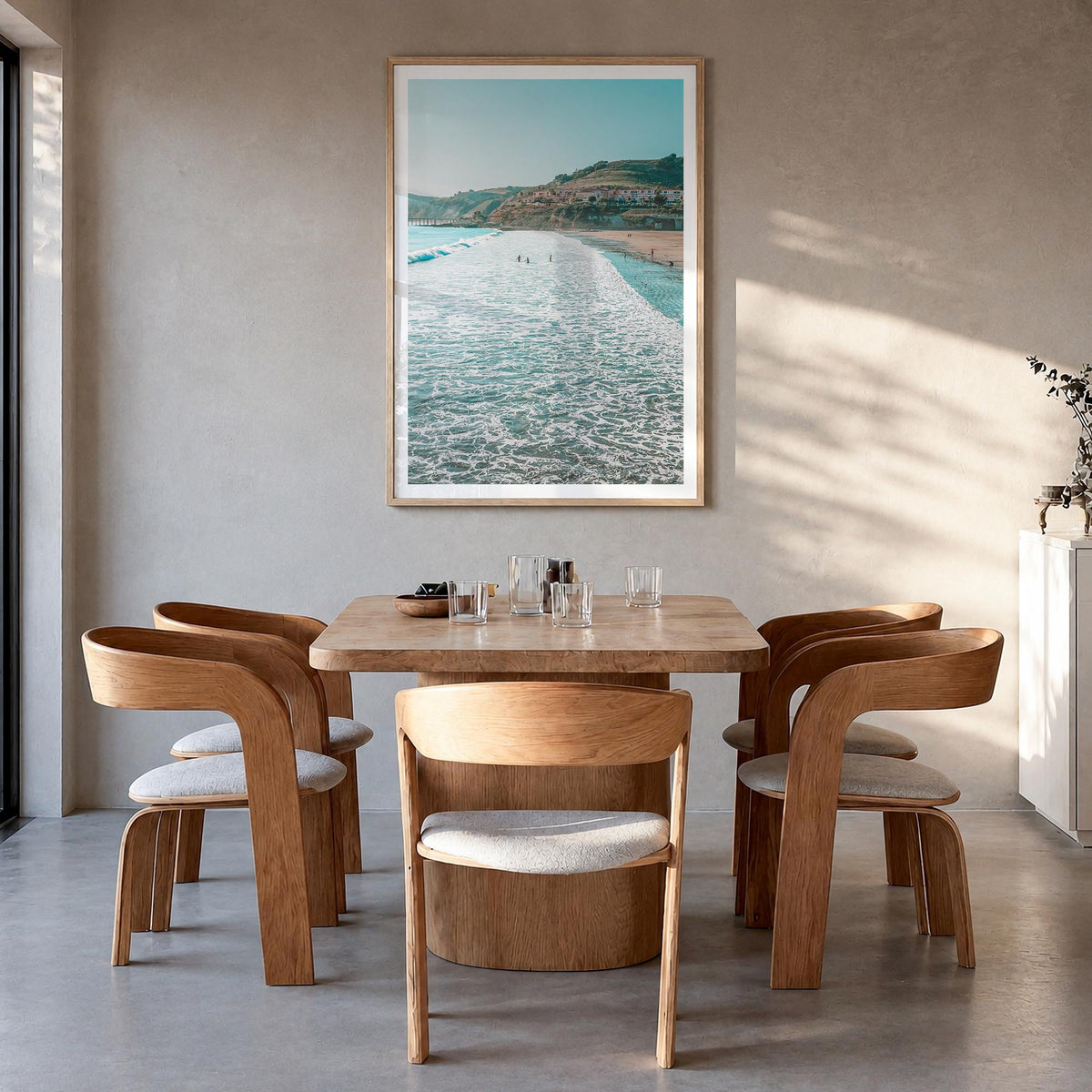 San Luis Obispo no. 1 colorful photo poster of California, USA – vertical wall art in natural wood frame with white border, h