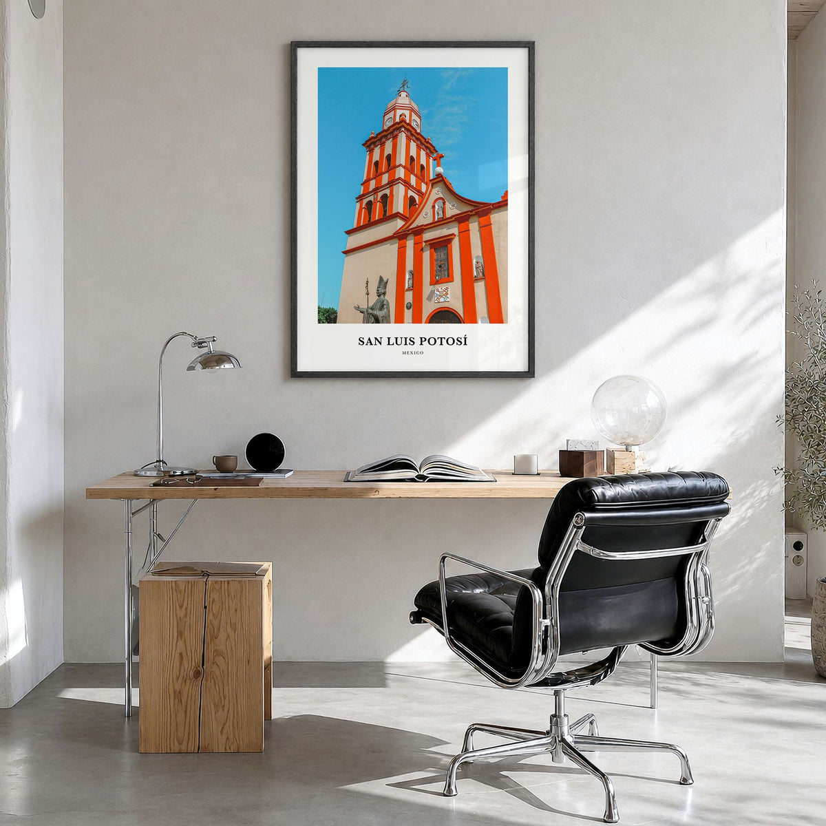 San Luis Potosí Classic Poster in a black wood frame, hanging in a bright home office