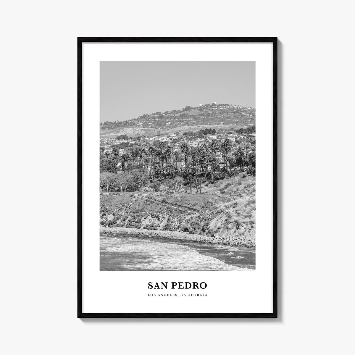 San Pedro, California no. 1 black & white classic poster of California, USA – vertical wall art, unframed print shown in inte