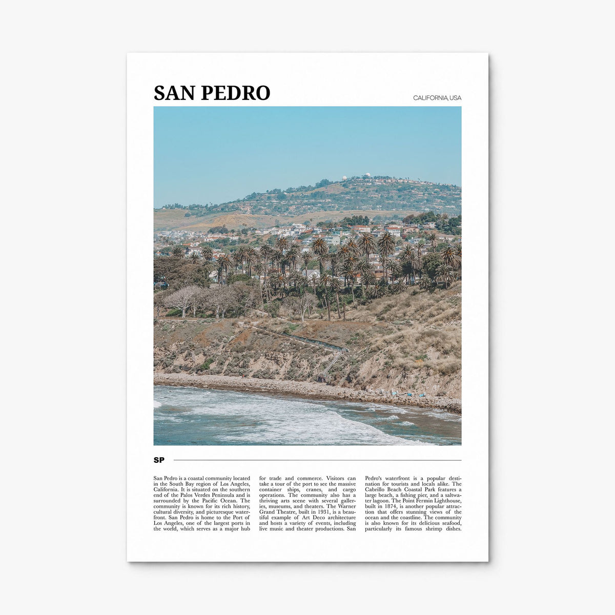 San Pedro, California Travel Poster, print only (unframed)