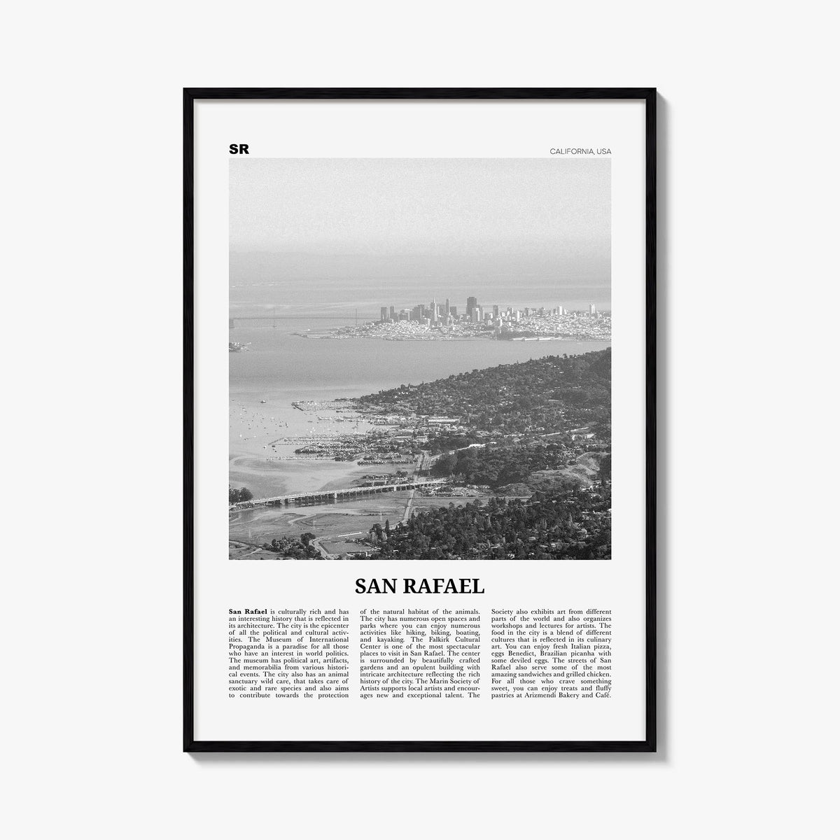San Rafael black & white newspaper poster of Argentina – vertical wall art, unframed print shown in interior mockup