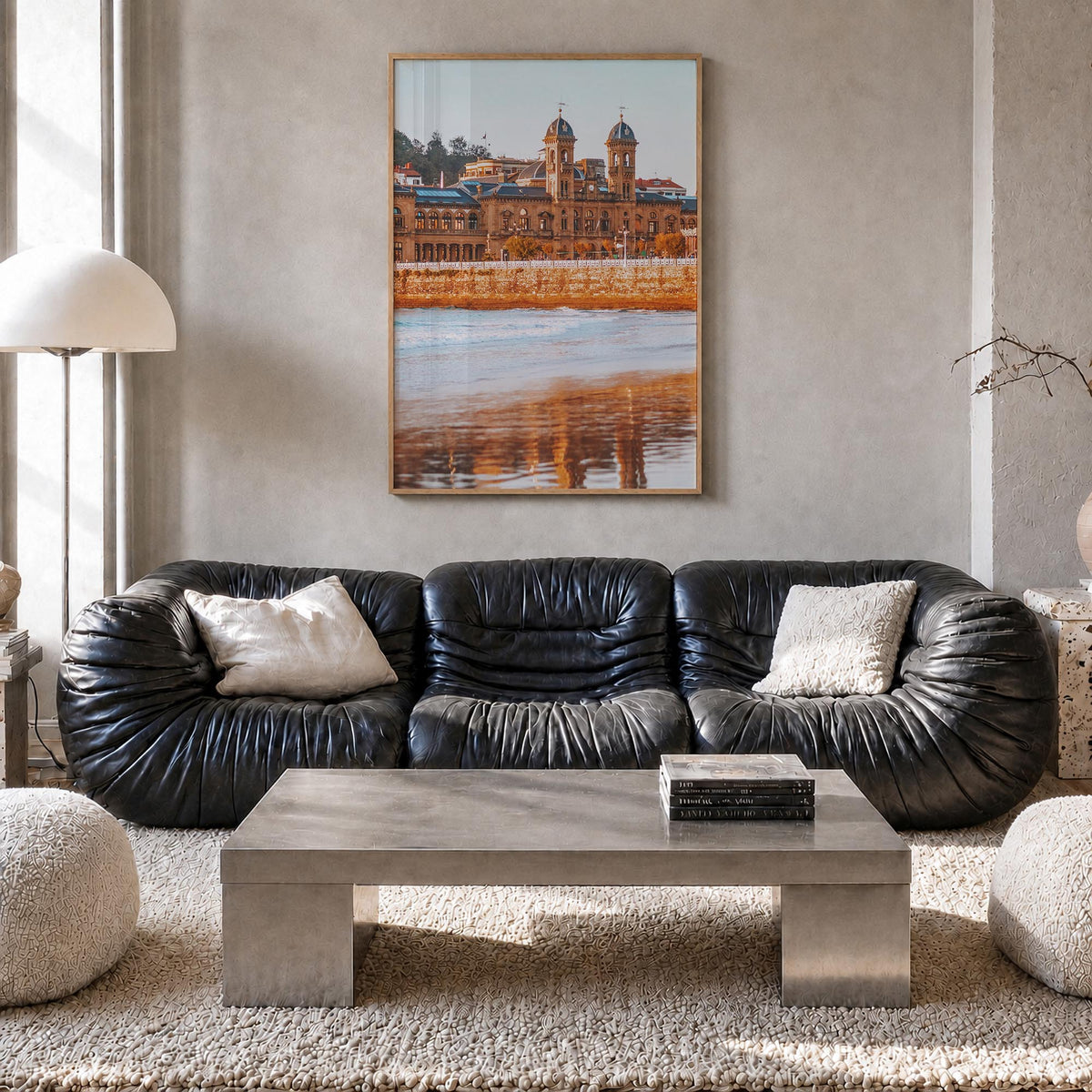 San Sebastián no. 1 colorful photo poster of Spain – vertical wall art in natural wood frame, hanging on wall