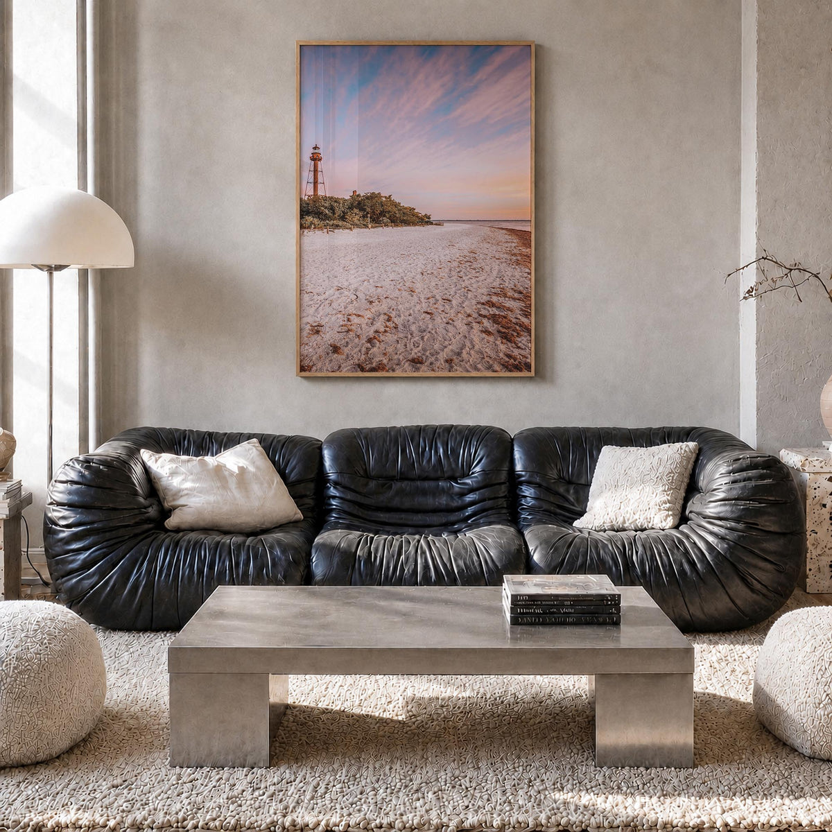 Sanibel colorful photo poster of Florida, USA – vertical wall art in natural wood frame, hanging on wall