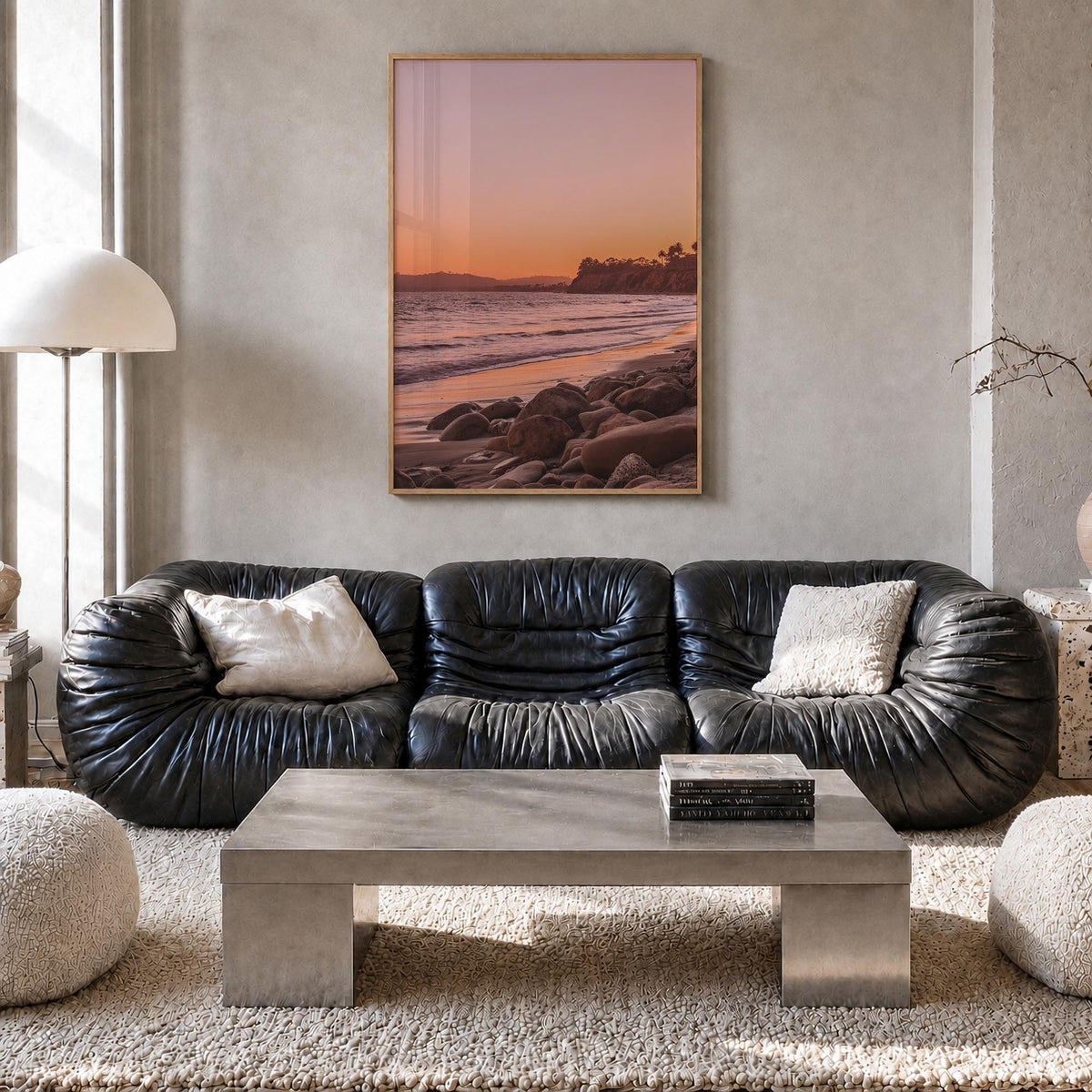 Santa Barbara no. 2 colorful photo poster of California, USA – vertical wall art in natural wood frame, hanging on wall