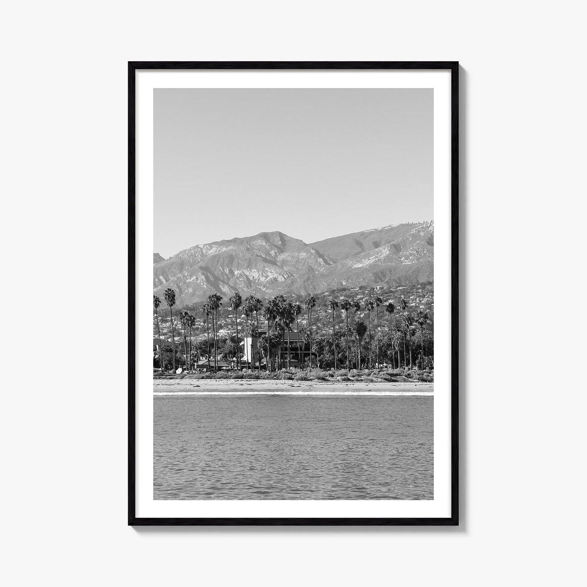 Santa Barbara no. 3 black & white photo poster of California, USA – vertical wall art, unframed print shown in interior mocku